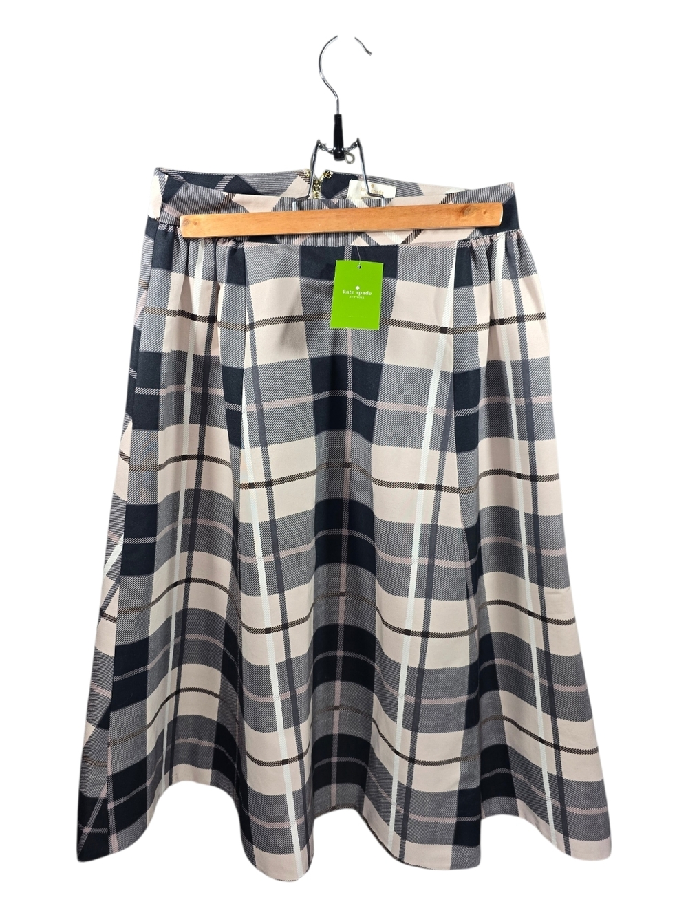 kate spade Black and Cream Plaid A-Line Midi Skirt - Picture 2 of 3